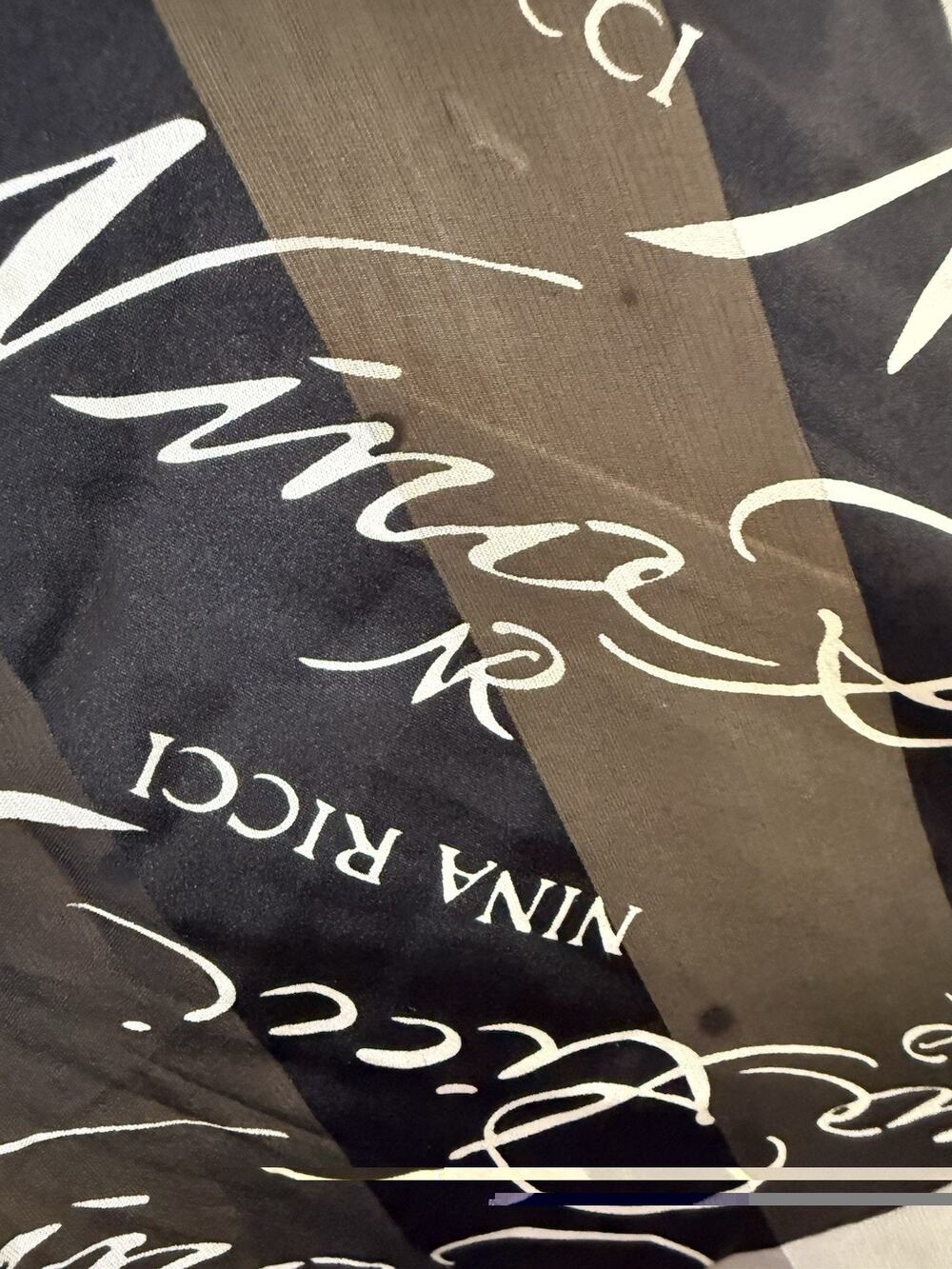 Vtg Nina Ricci Black Silver Monogram Signature 34x34 Silk Scarf Made In Paris